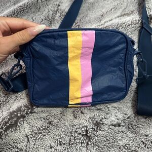 Aloha Collection Navy Crossbody Bag with Pink and Yellow Stripe